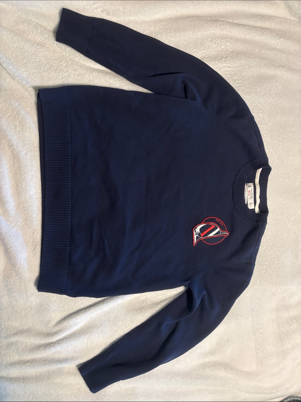 Nautica Navy Crewneck Sweater with Red & White Crest